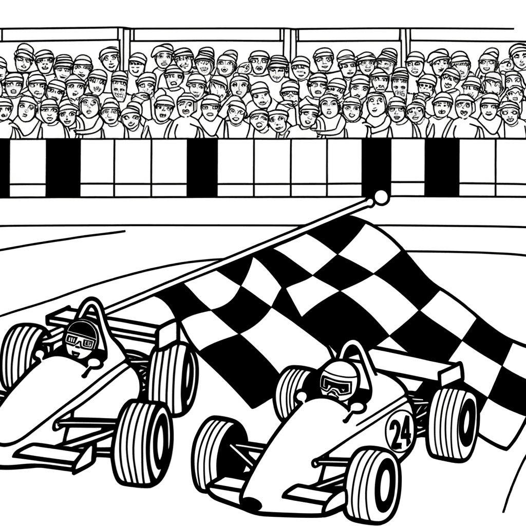 Disegno da colorare: Duello tra auto da corsa al traguardo