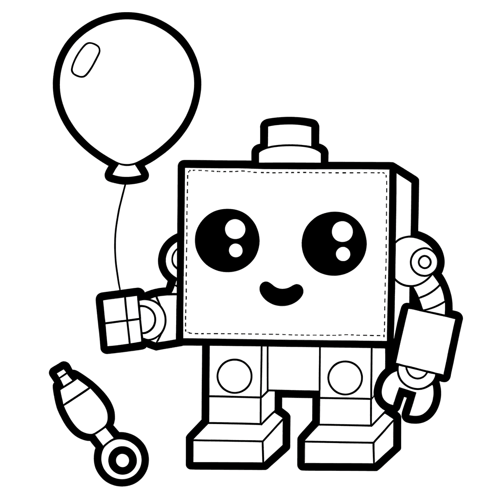 Freundlicher Klötzchen-Roboter mit Luftballon