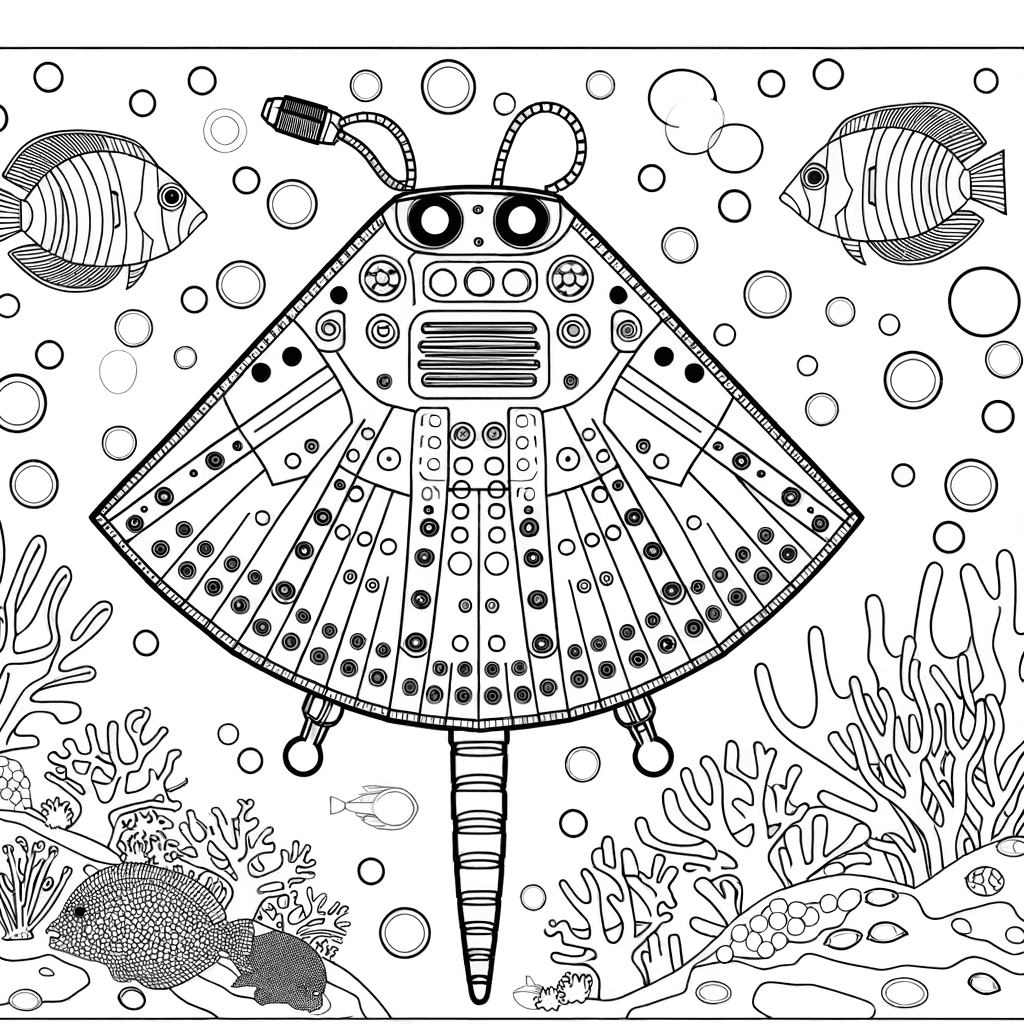 Futuristischer Unterwasser-Roboter-Rochen Ausmalbild