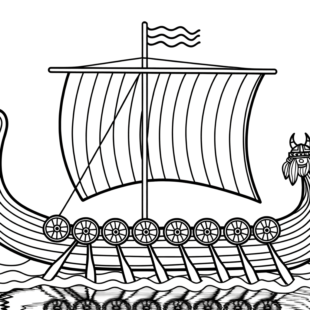 Ausmalbild Wikingerschiff mit Drachenkopf