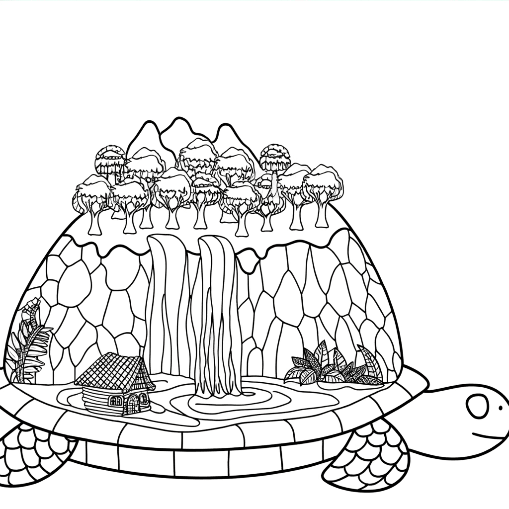 Magische Insel-Schildkröte mit Wald und Haus