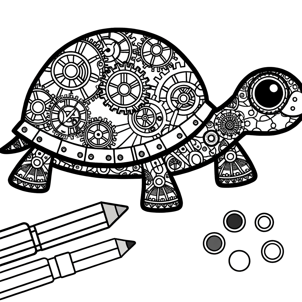Steampunk Schildkröte: Detailreiches Ausmalbild für Profis