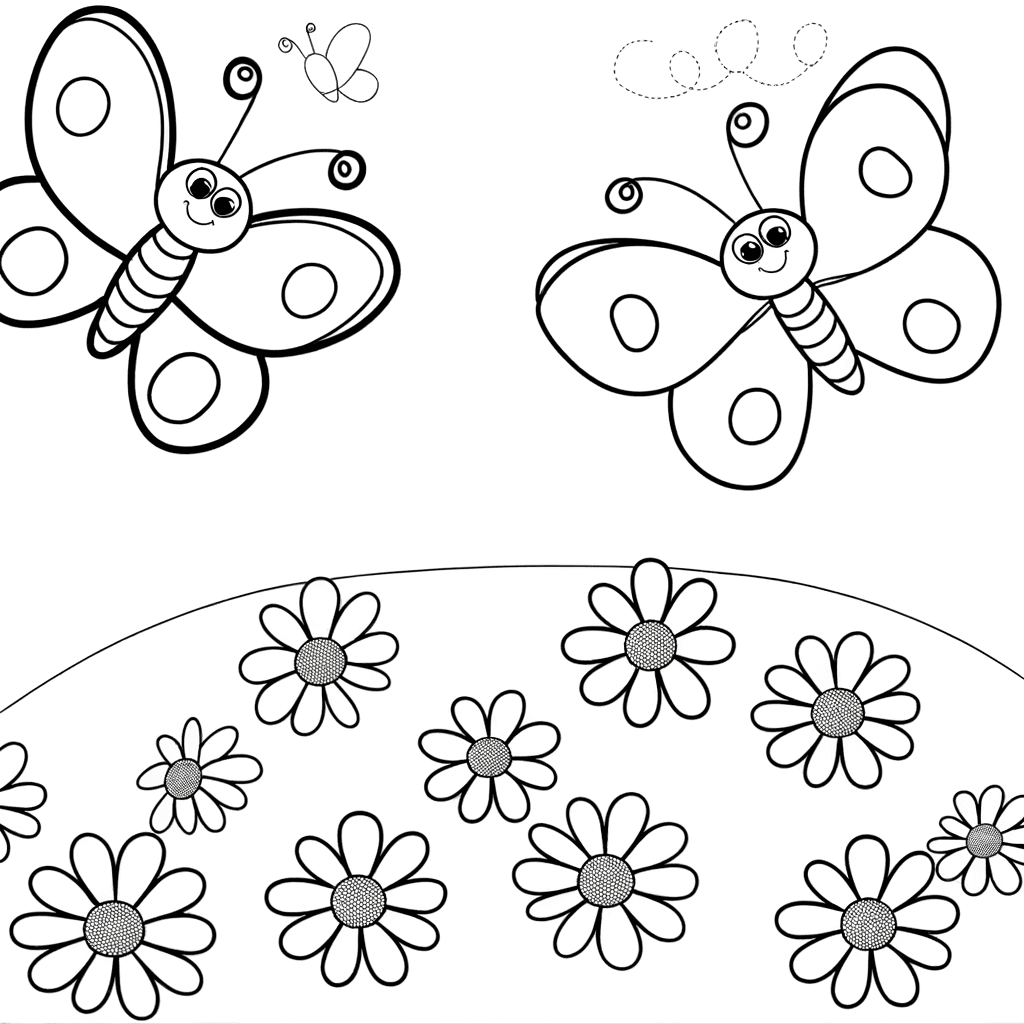 Zwei fröhliche Schmetterlinge über einer Gänseblümchenwiese