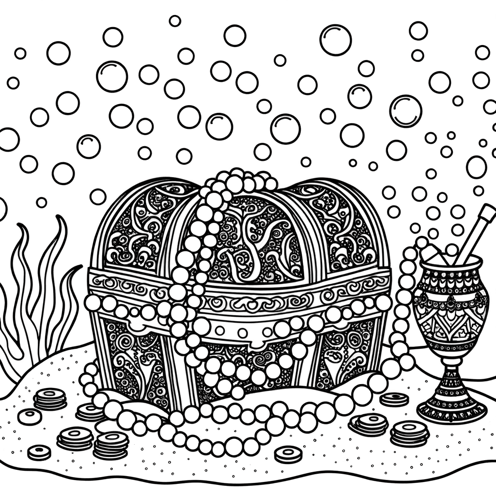 Underwater Treasure Chest Coloring Page