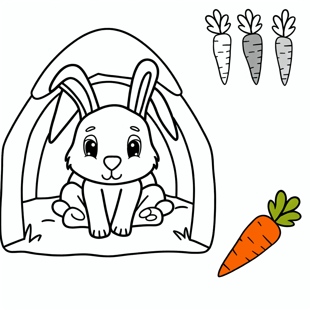 Dibujo para colorear de conejito en su madriguera