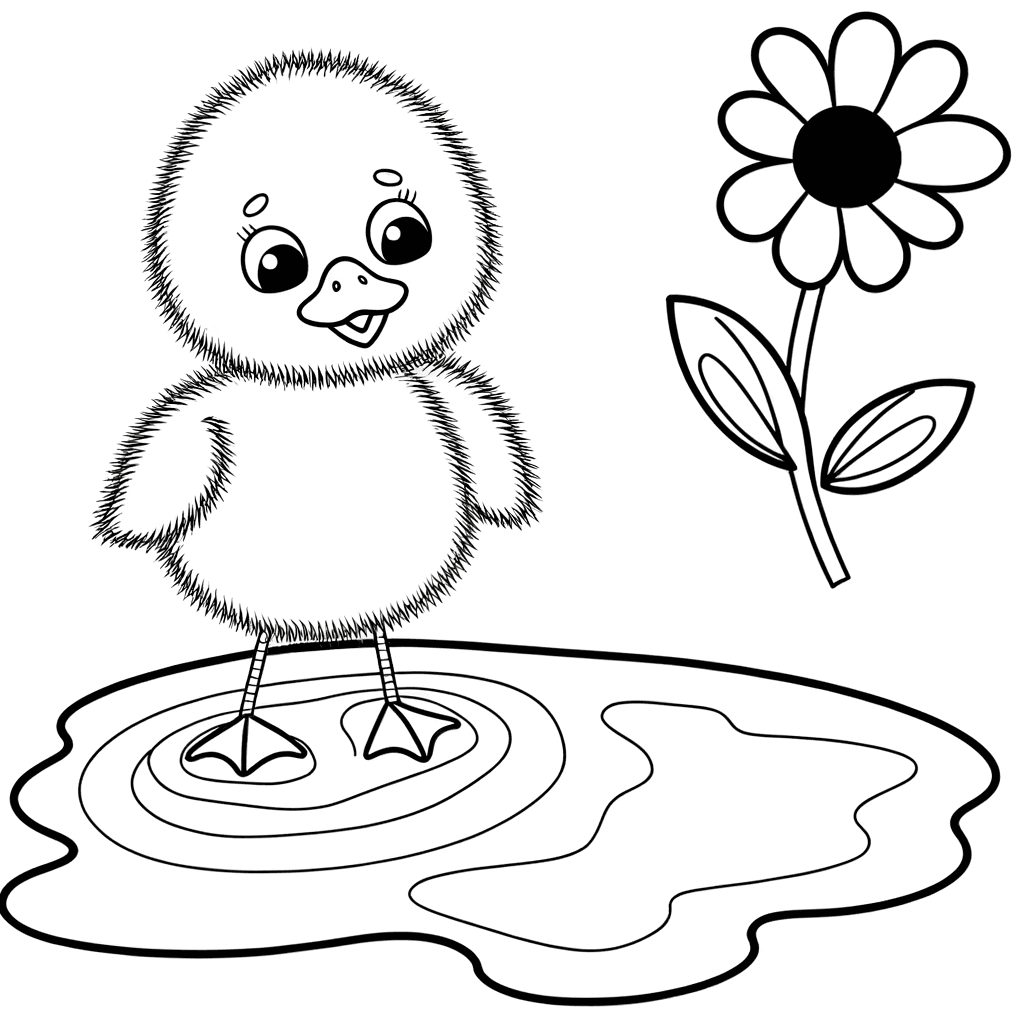 Dibujo de Patito en un Charco para Colorear