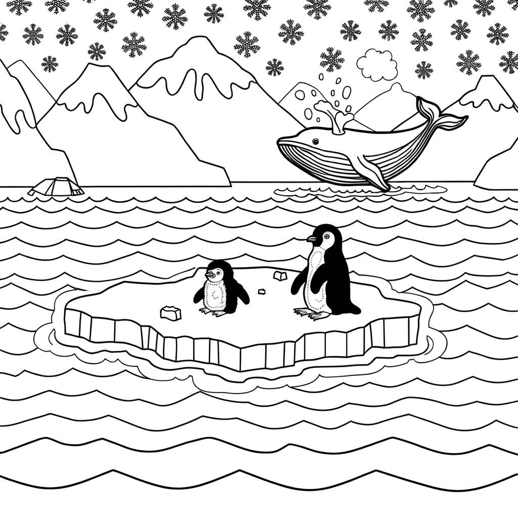 Zwei Pinguin-Babys auf dem Eis mit Wal