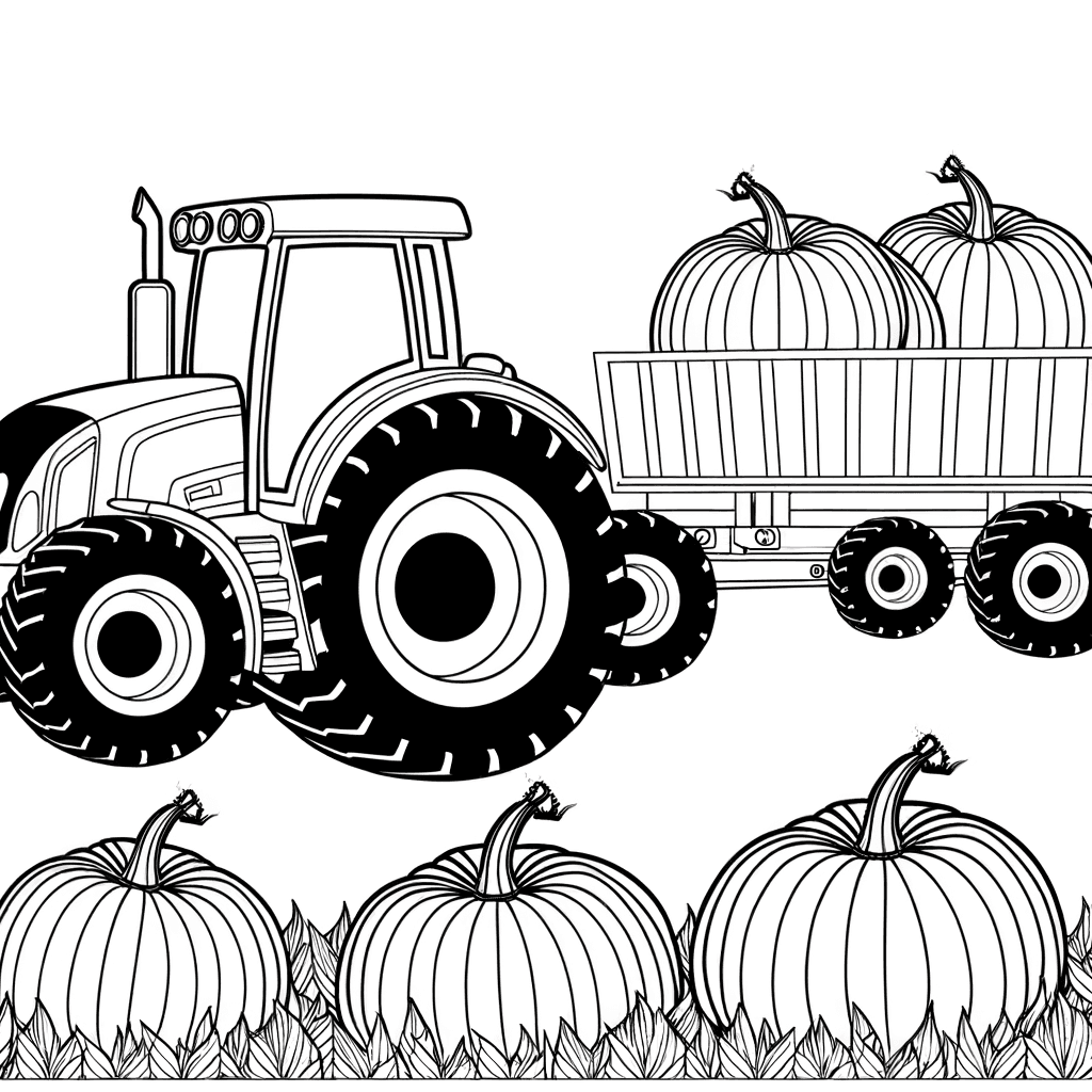 Tracteur moderne avec remorque de citrouilles à la ferme