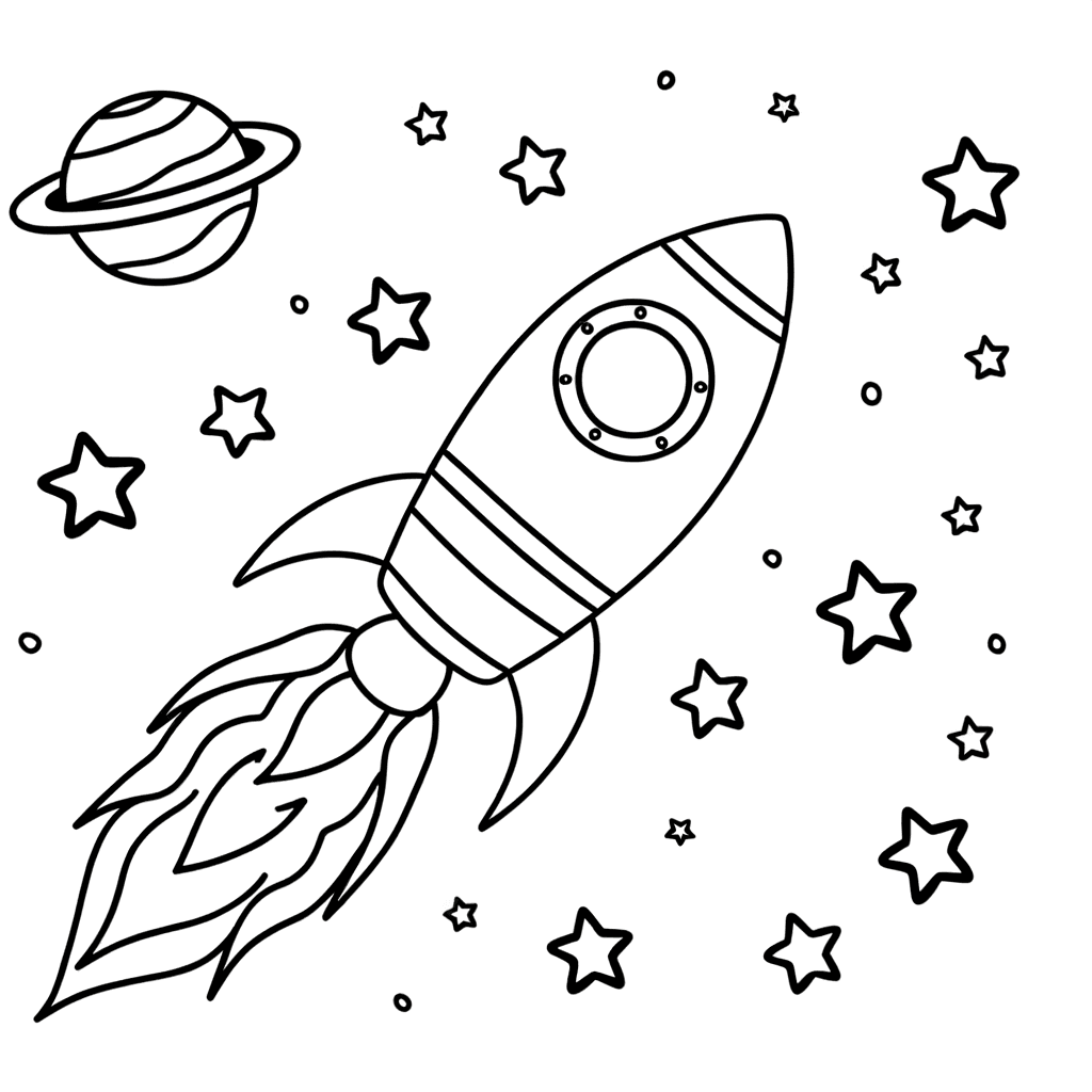 Raketenstart ins Weltall Ausmalbild