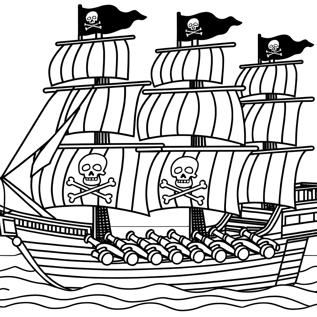 Groot Piratenschip op de Oceaan Kleurplaat