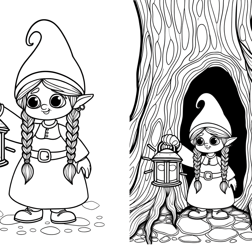 Niña Gnomo con Linterna frente a la Puerta Mágica