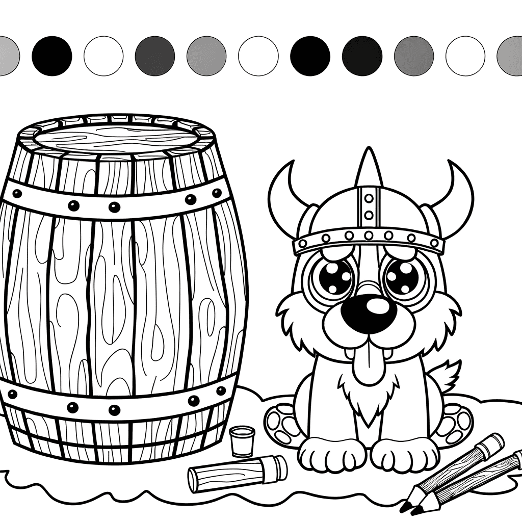 Süßer Wikinger-Hund mit Helm Ausmalbild