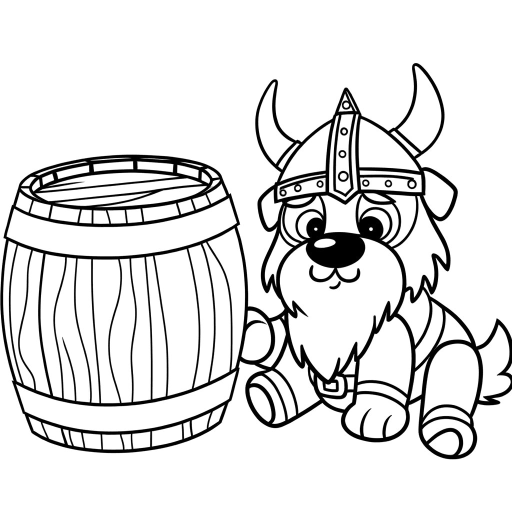 Ausmalbild: Süßer Wikinger-Hund mit Helm
