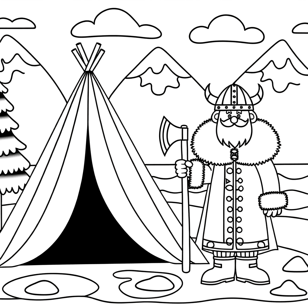 Stolzer Wikinger-Krieger vor seinem Zelt