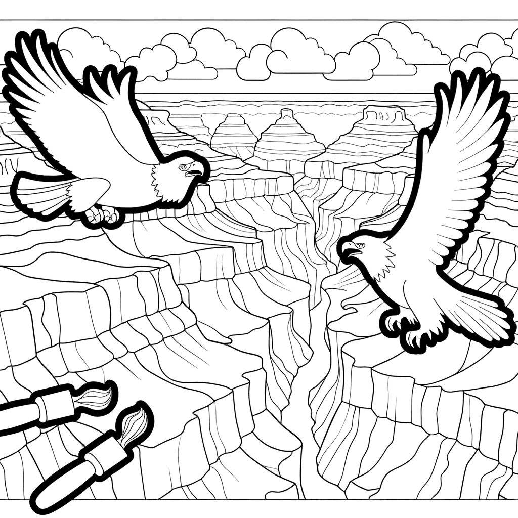 Águila sobre el Gran Cañón: Dibujo para colorear del Lejano Oeste