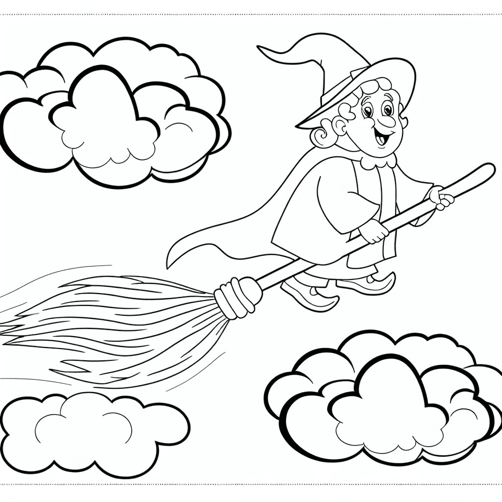 Pequeño Mago volando en una Escoba