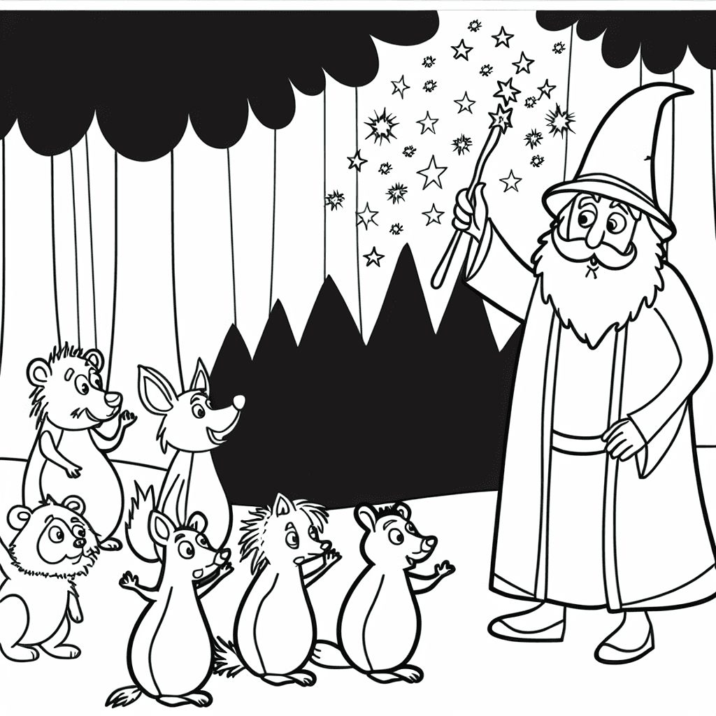 Zauberer im Wald mit sprechenden Tieren