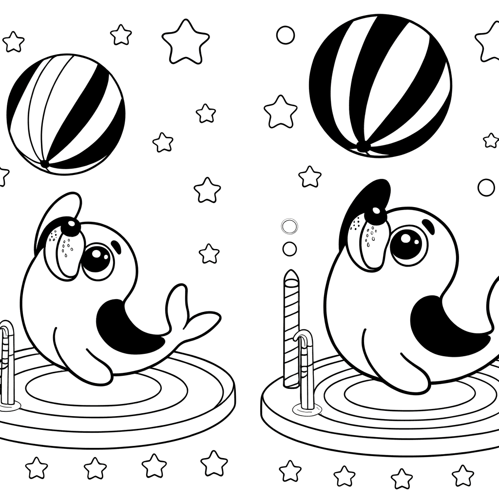 Ausmalbild: Seehund balanciert Ball im Zirkus